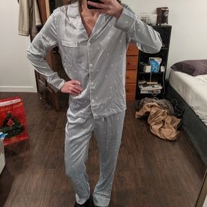 NWT satin XS PJ matching set lt blue w/ hearts